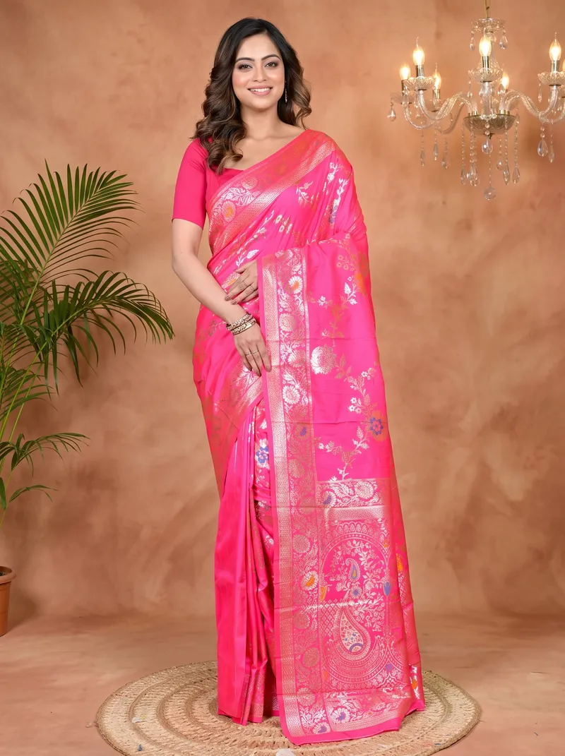 DipDiya Cotton Silk Pink Parosha Traditional Bengali Kathan Sarees