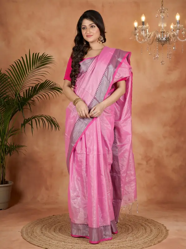 DipDiya Cotton Silk Pink Tisuka Par Woven with Love Handloom Sarees