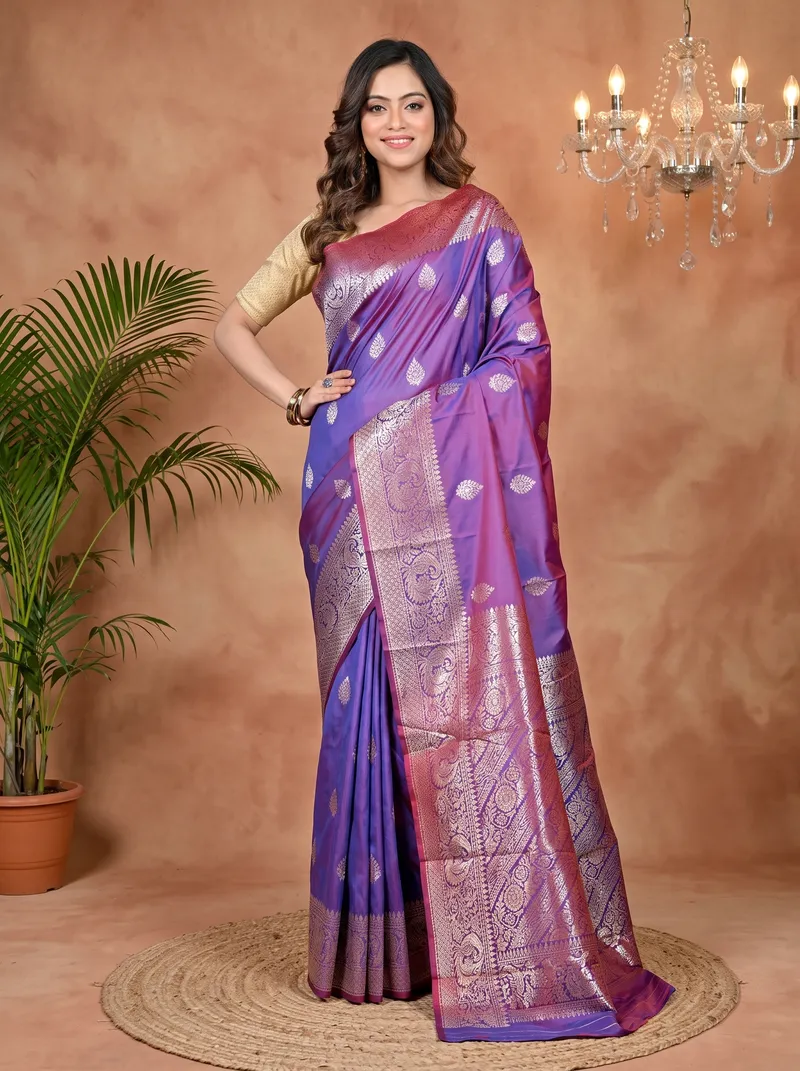 DipDiya Cotton Silk Purple Paromal The Bengali Classic Kathan Sarees