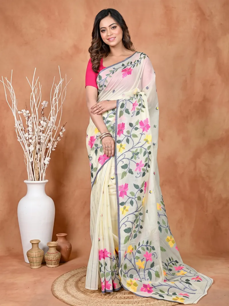 DipDiya Cotton Silk White Parmix Effortless Tradition Handloom Sarees