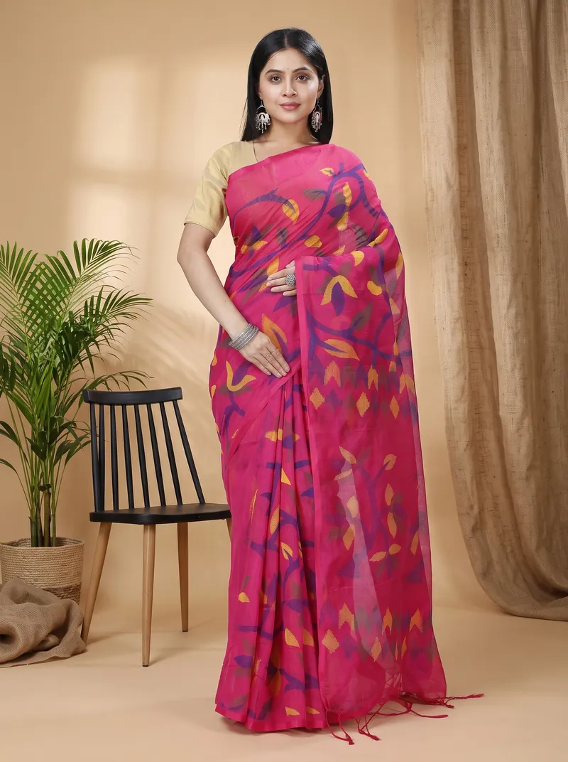 DipDiya Cotton  Traditional Bengali Parpel Artisan Crafted Naren Handloom Saree