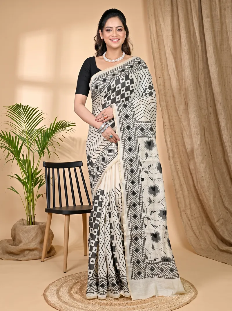 DipDiya Cotton White Varitikath Elegant by Tradition Kantha Stitch Sarees