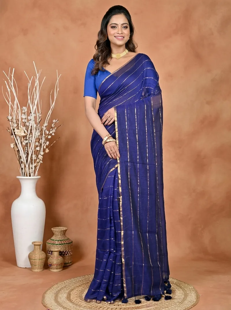 DipDiya Mal Cotton Blue Pari Heritage Elegance Handloom Sarees