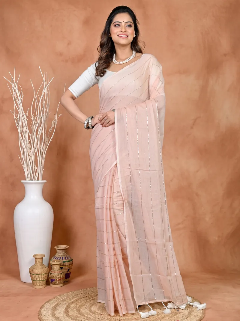 DipDiya Mal Cotton Cream Pari Handloom Heritage Handloom Sarees