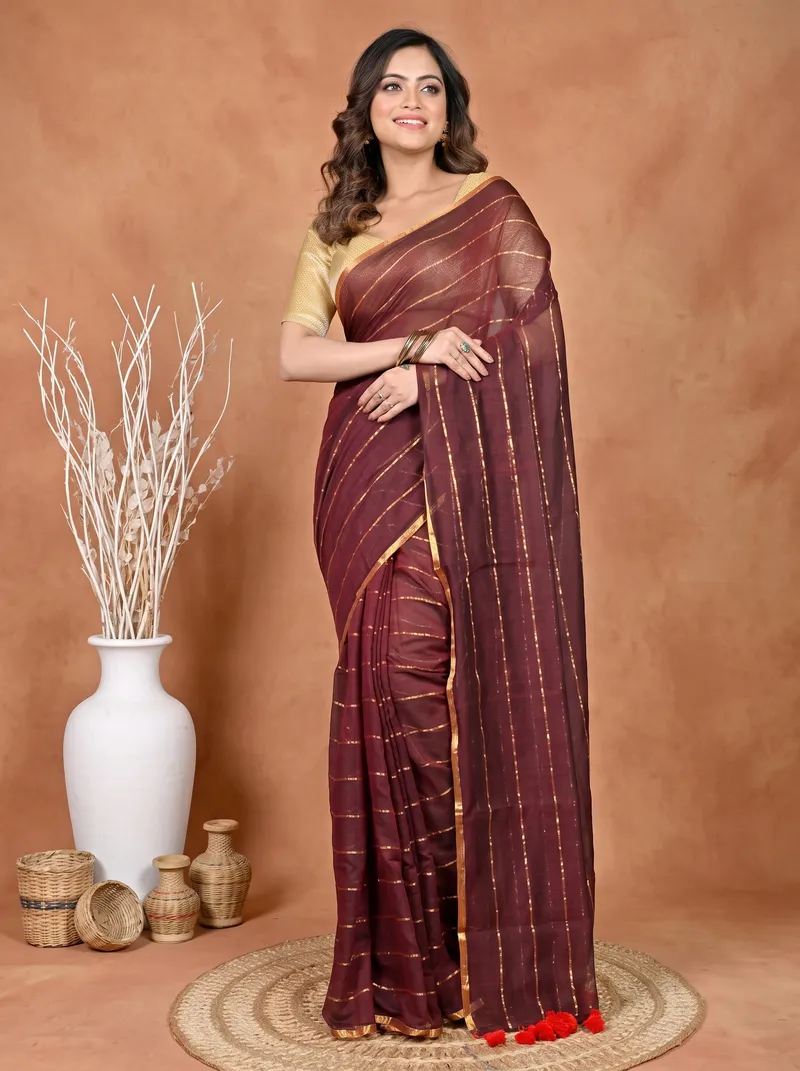 DipDiya Mal Cotton Maroon Pari Elegant by Tradition Handloom Sarees