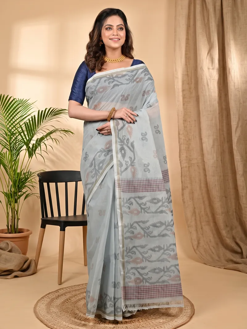 DipDiya Pure Cotton Assh Divani Wrapped in Heritage Printed Tant Sarees