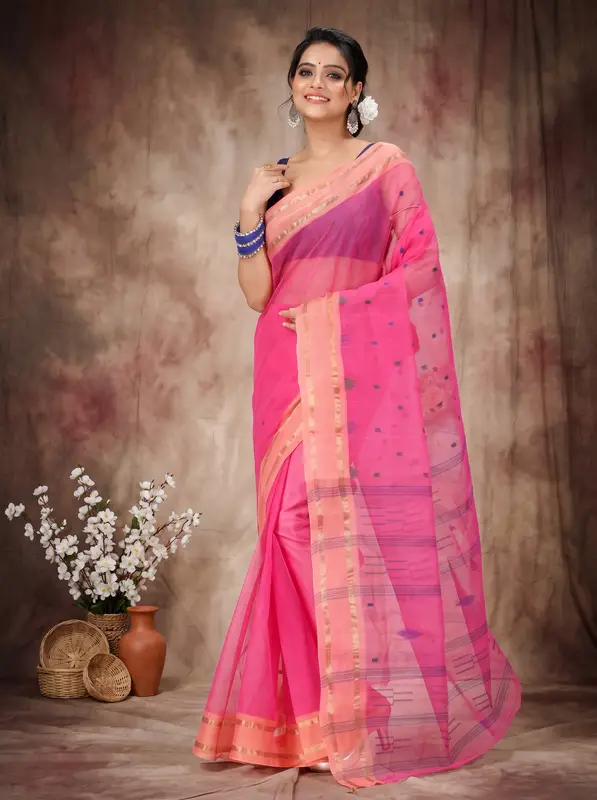 DipDiya Pure Cotton Baby Pink Metu Bengal’s Tradition Tant Sarees