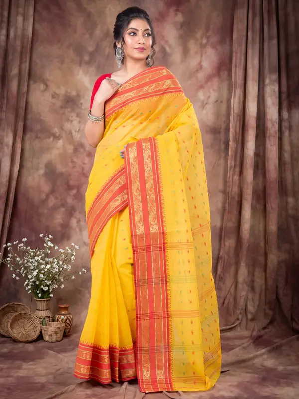 DipDiya Pure Cotton Beige Alpona Heritage You Can Wear Tant Sarees
