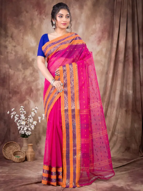 DipDiya Pure Cotton Beige Alpona Loom to Love Tant Sarees