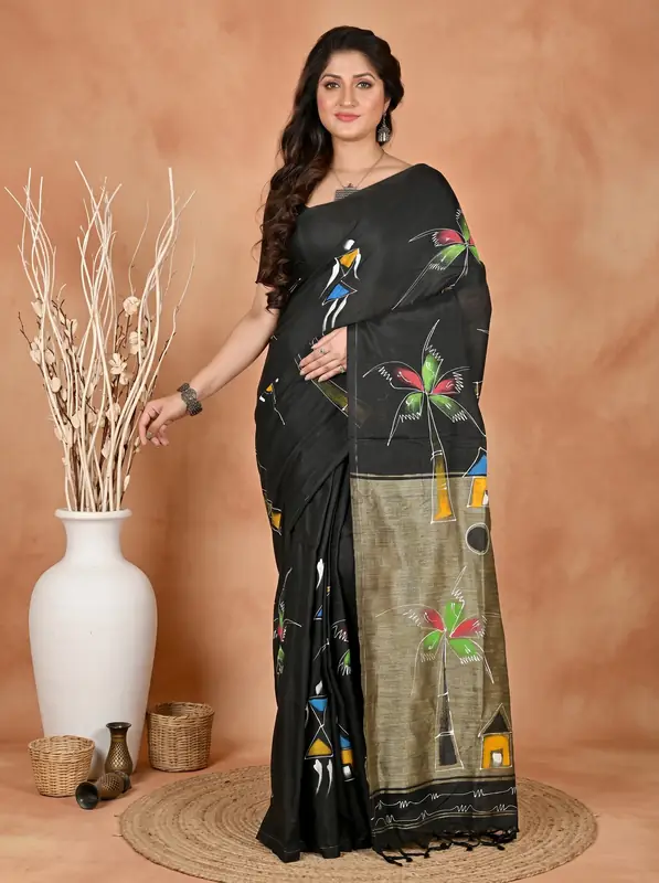 DipDiya Pure Cotton Black Keshaka Weaves with a Story Hand Painted Sarees