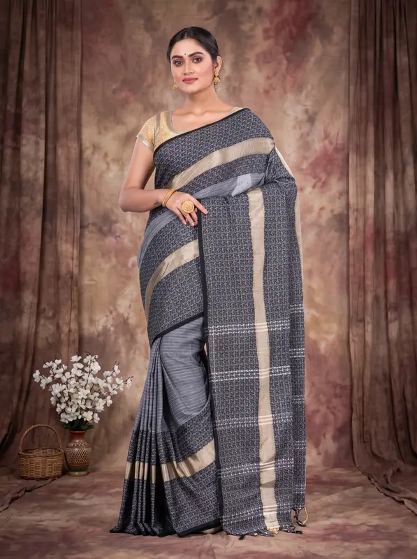 DipDiya Pure Cotton Black Souraovi Hand The Bengali Classic Handloom Sarees