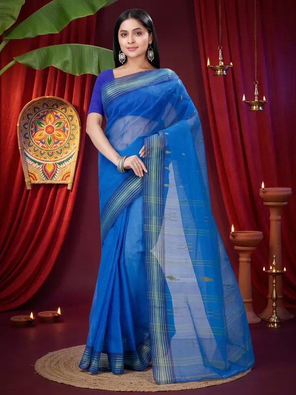 DipDiya Pure Cotton Blue Naman Stories of Bengal Tant Sarees