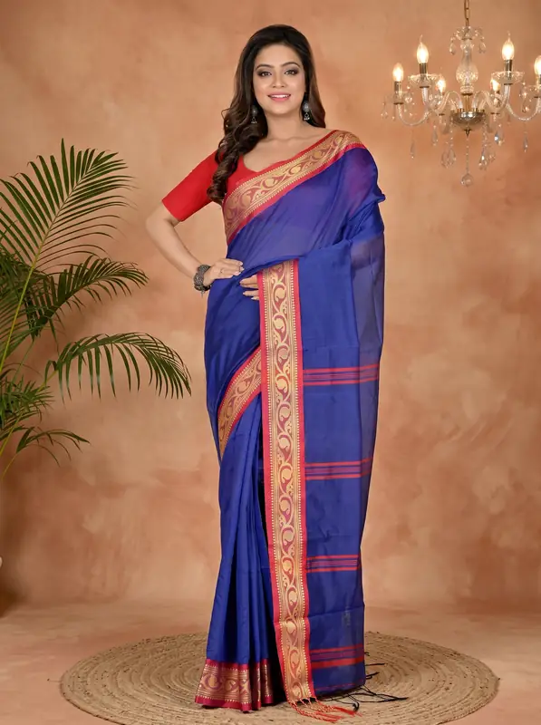 DipDiya Pure Cotton Blue Nova Effortless Tradition Handloom Sarees