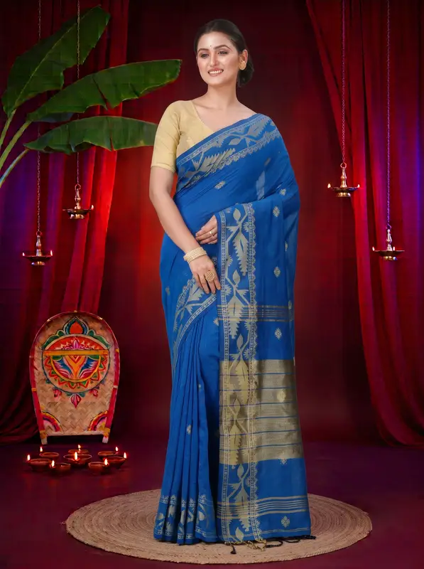 DipDiya Pure Cotton Blue Tuma Tradition in Every Thread Handloom Sarees