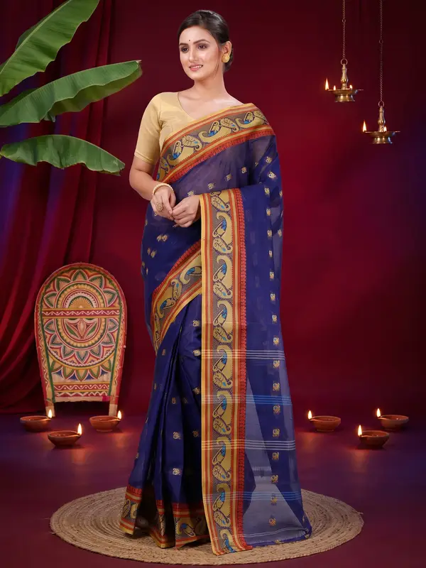 DipDiya Pure Cotton Blue Utkal Bengal’s Legacy Tant Sarees