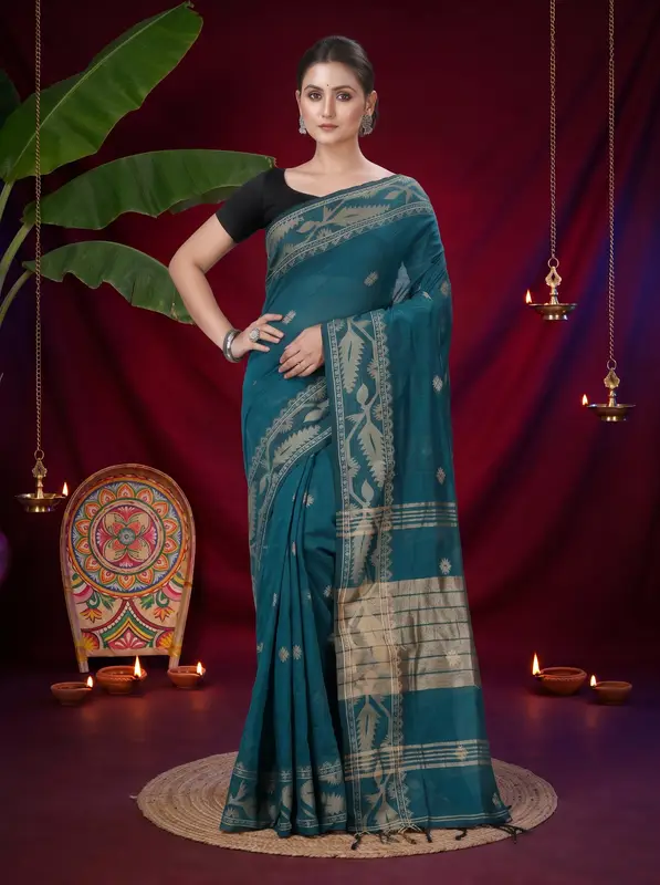 DipDiya Pure Cotton Botel Green Tuma Weaves with a Story Handloom Sarees