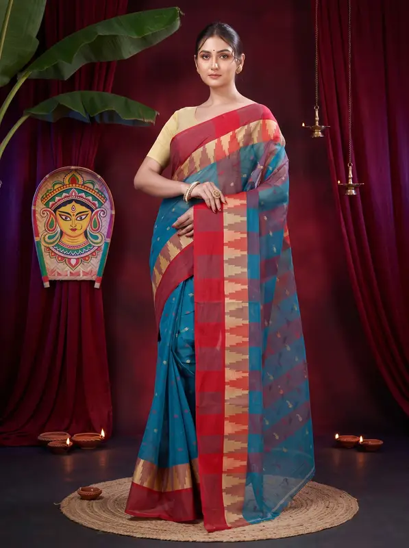 DipDiya Pure Cotton Bottel Green Jamuna Heritage Elegance Tant Sarees