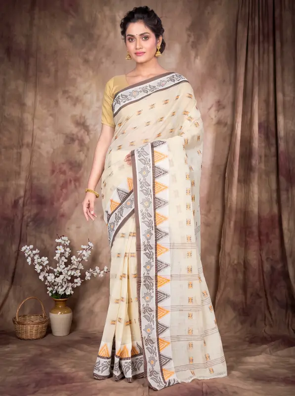 DipDiya Pure Cotton Brown Alkari Tradition in Every Thread Tant Sarees