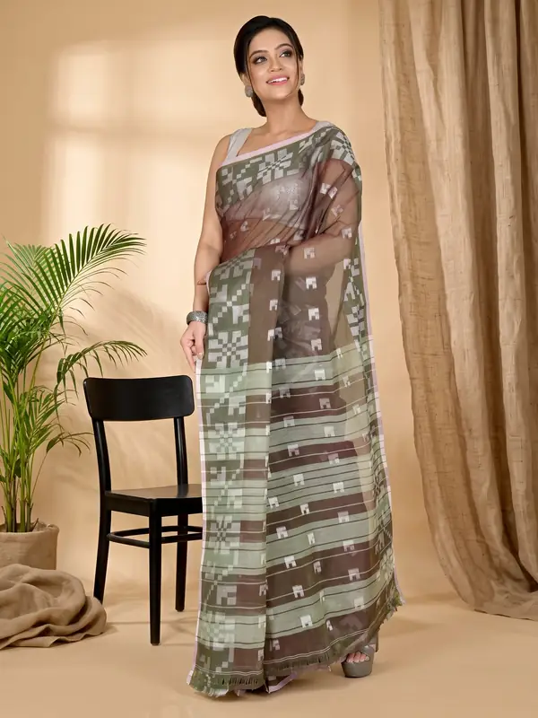 DipDiya Pure Cotton Brown Aptuk Effortless Tradition Tant Sarees