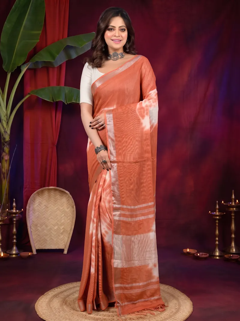 DipDiya Pure Cotton Brown Finui Threads of Tradition Handloom Sarees