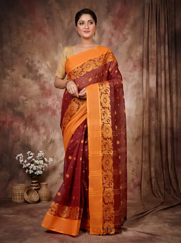 DipDiya Pure Cotton Brown Heruka Crafted by Artisans Tant Sarees