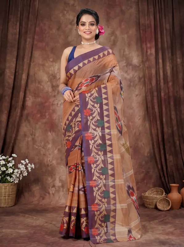 DipDiya Pure Cotton Brown Mili Masterfully Woven Tant Sarees