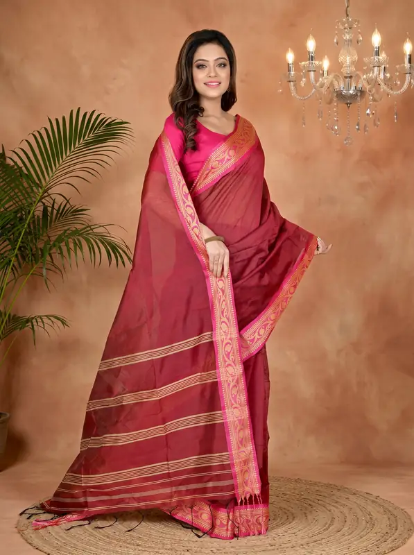 DipDiya Pure Cotton Brown Nova Essence of Bengal Handloom Sarees