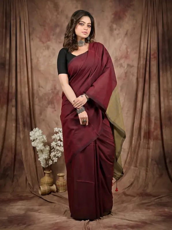DipDiya Pure Cotton Brown ThanKhaditu Crafted with Soul Handloom Sarees