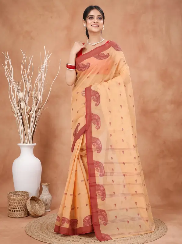 DipDiya Pure Cotton Cream Epto Shonko Essence of Bengal Tant Sarees