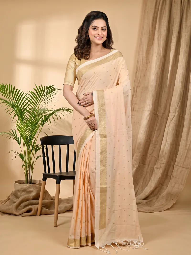 DipDiya Pure Cotton Cream Foyma The Bengali Classic Printed Tant Sarees