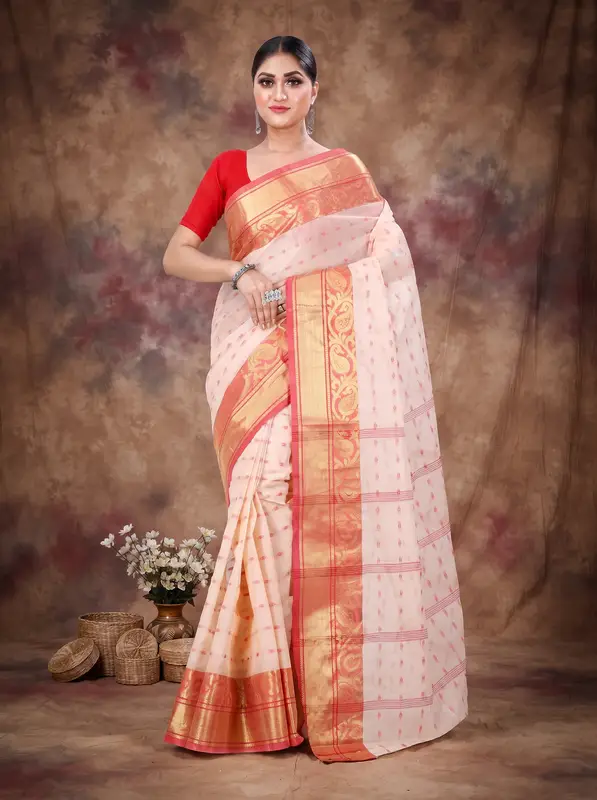 DipDiya Pure Cotton Cream Sachi Bengal in Every Thread Tant Sarees