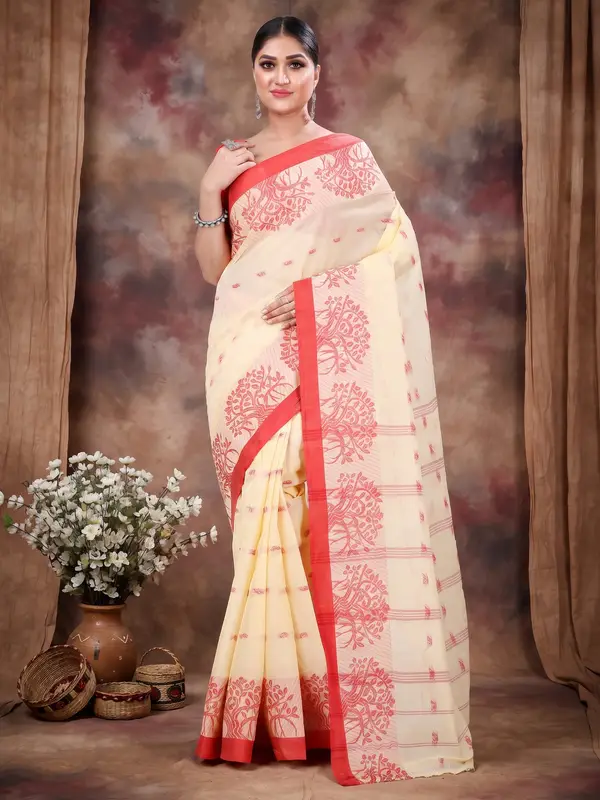 DipDiya Pure Cotton Cream Somaya Essence of Bengal Tant Sarees