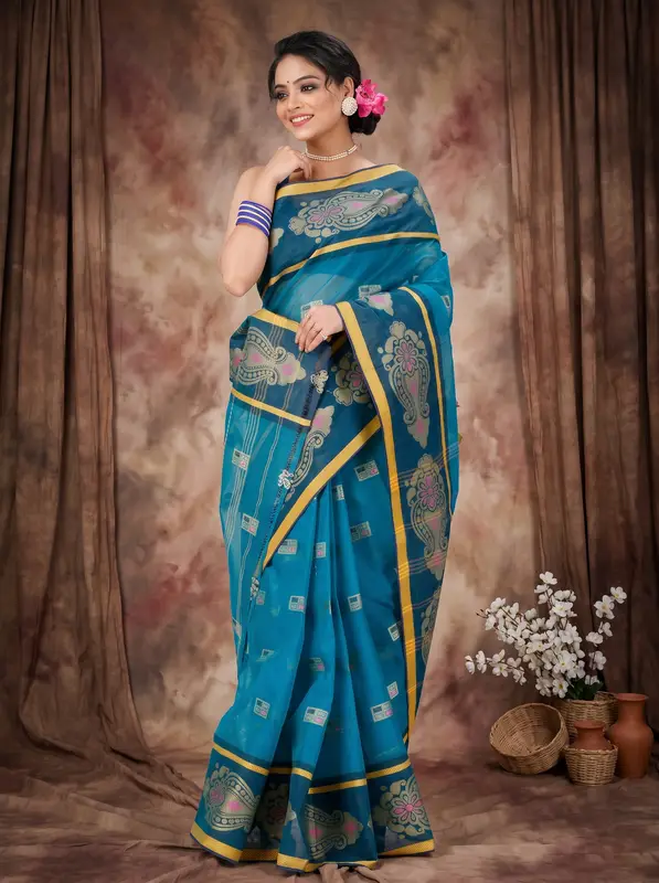 DipDiya Pure Cotton Dark Green Mitul The Bengali Classic Tant Sarees