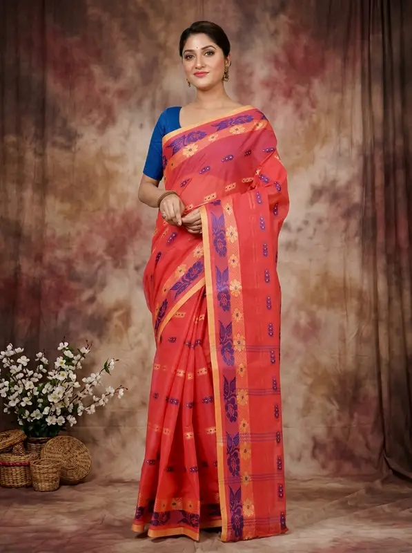 DipDiya Pure Cotton Drak Pink Helok Heritage of Bengal Tant Sarees