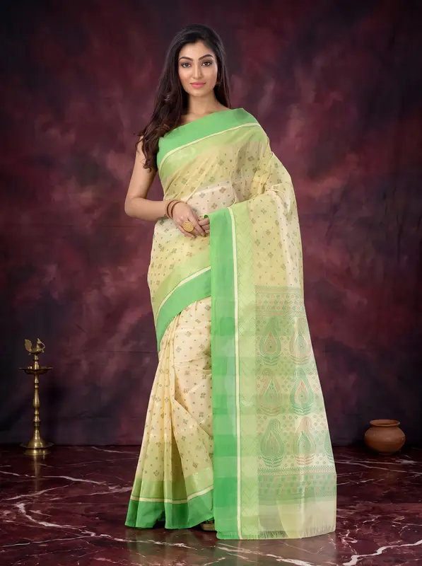 DipDiya Pure Cotton Green ANARKOLI PRINT Wrapped in Heritage Printed Tant Sarees