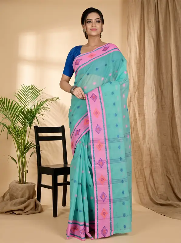 DipDiya Pure Cotton Green Apula Threads of Tradition Tant Sarees