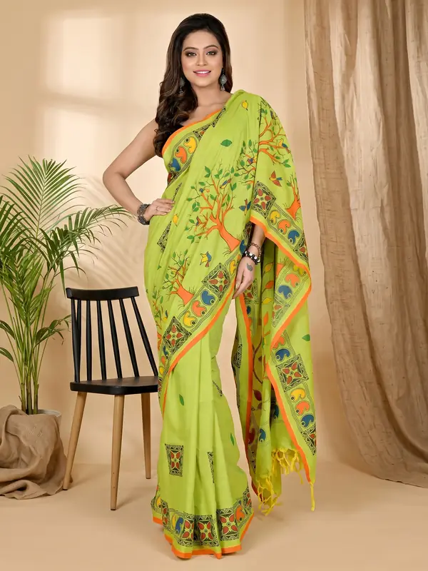 DipDiya Pure Cotton Green Asu Classic Bengali Handloom Sarees