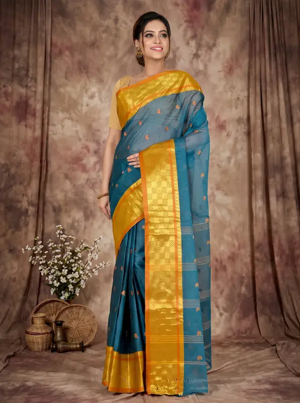 DipDiya Pure Cotton Green Atula Woven with Tradition Tant Sarees