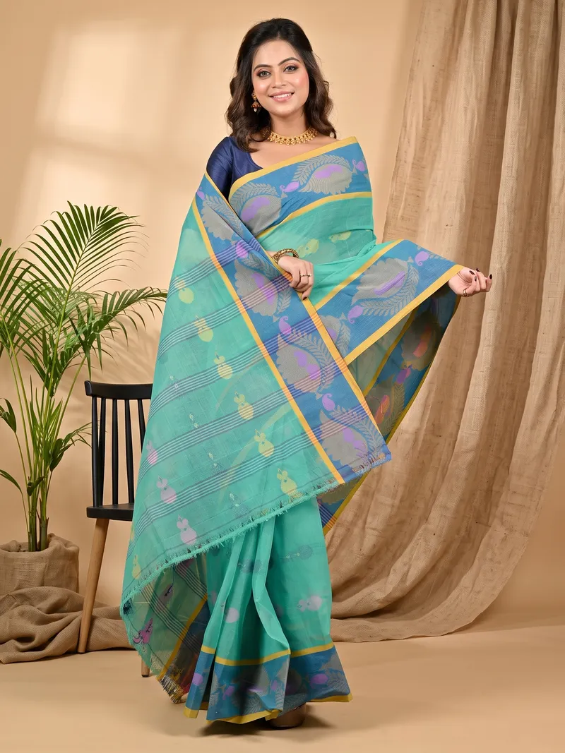 DipDiya Pure Cotton Green Debui Elegant by Tradition Tant Sarees