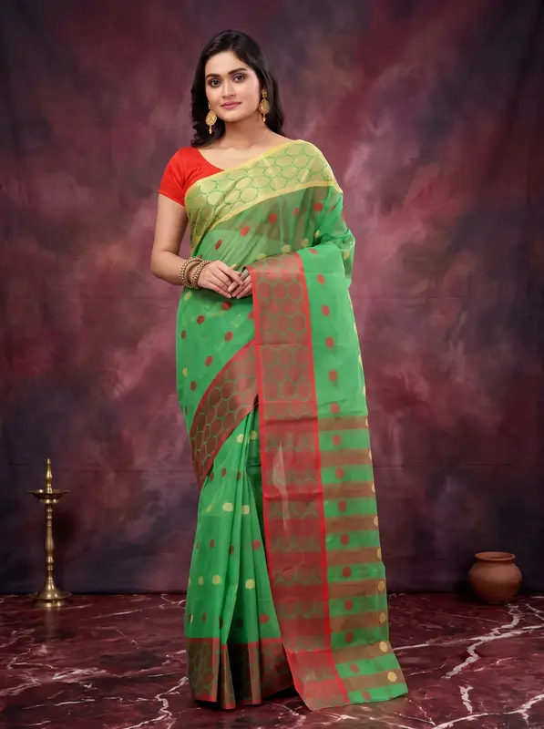 DipDiya Pure Cotton Green Ganga Jamuna Threads of Tradition Tant Sarees