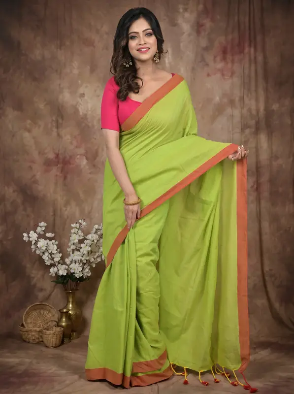 DipDiya Pure Cotton Green Gittu Crafted in Bengal Handloom Sarees