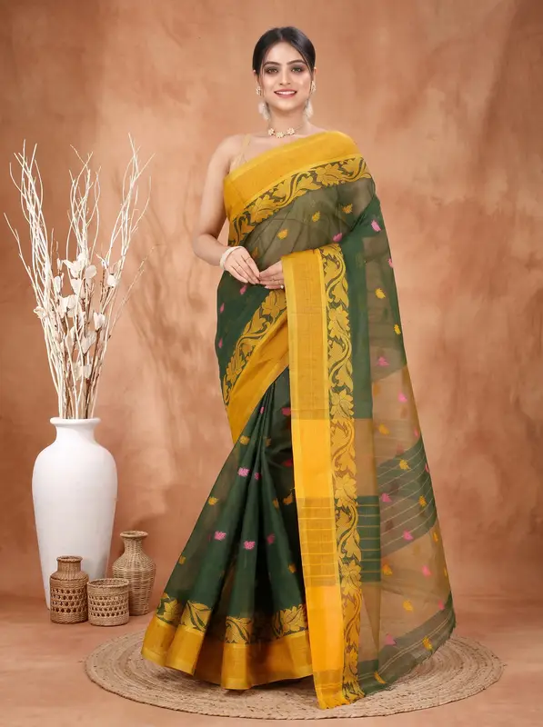 DipDiya Pure Cotton Green Guti Heritage of Bengal Tant Sarees
