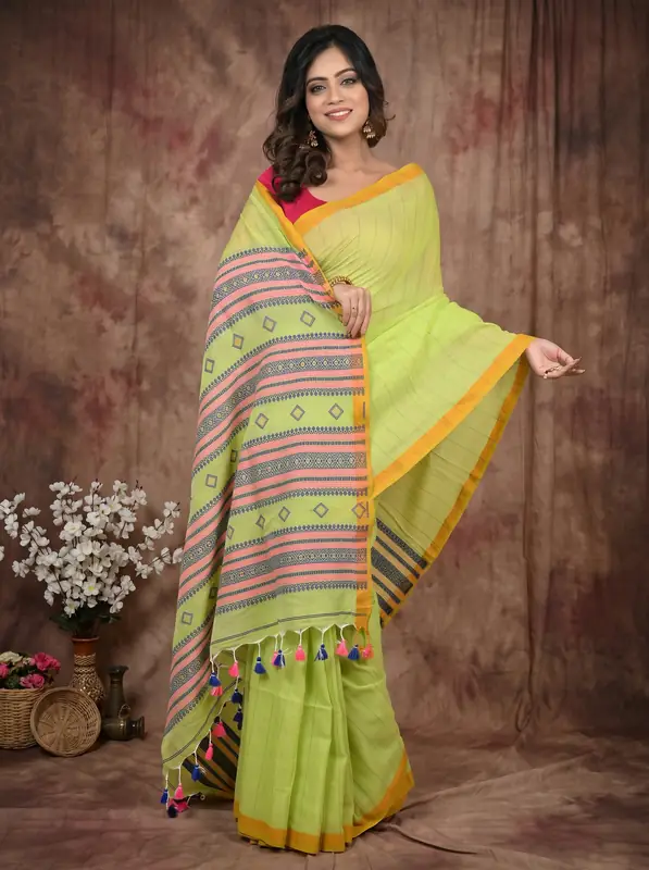 DipDiya Pure Cotton Green Hima Crafted with Soul Handloom Sarees