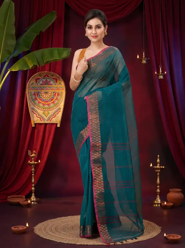 DipDiya Pure Cotton Green Lilan Heritage You Can Wear Tant Sarees