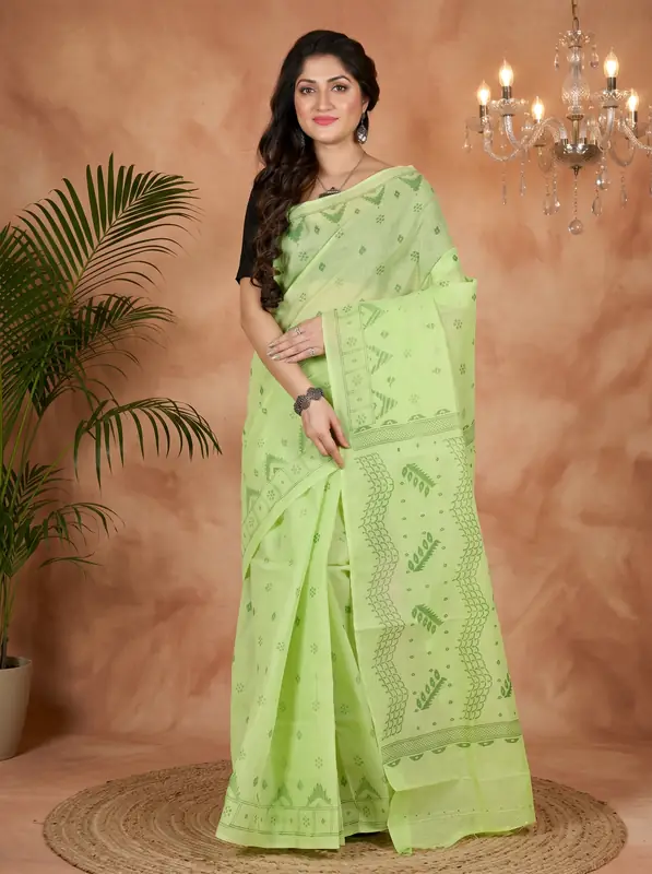 DipDiya Pure Cotton Green Lupata Heritage of Bengal Printed Tant Sarees