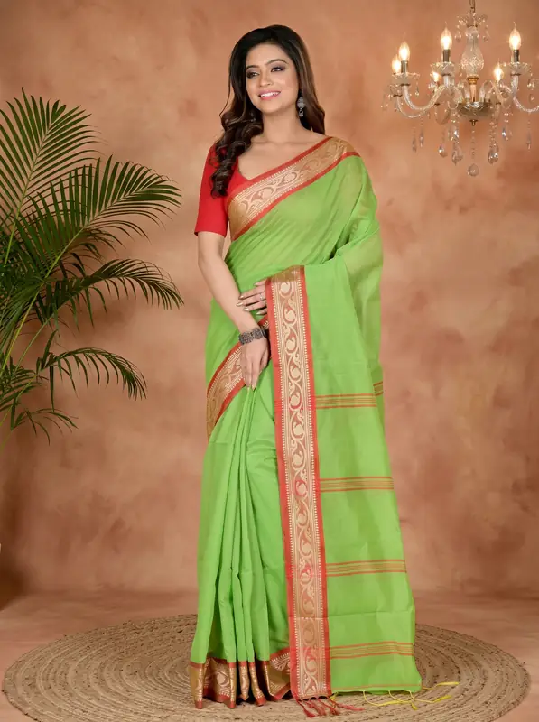 DipDiya Pure Cotton Green Nova Elegant by Tradition Handloom Sarees