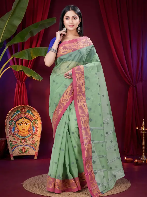 DipDiya Pure Cotton Green Nripa Classic Grace Tant Sarees