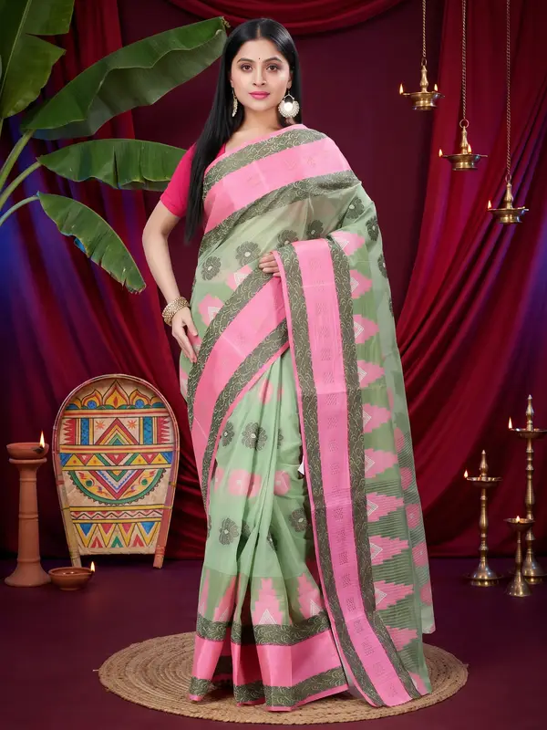 DipDiya Pure Cotton Green Nuri Elegant by Tradition Tant Sarees