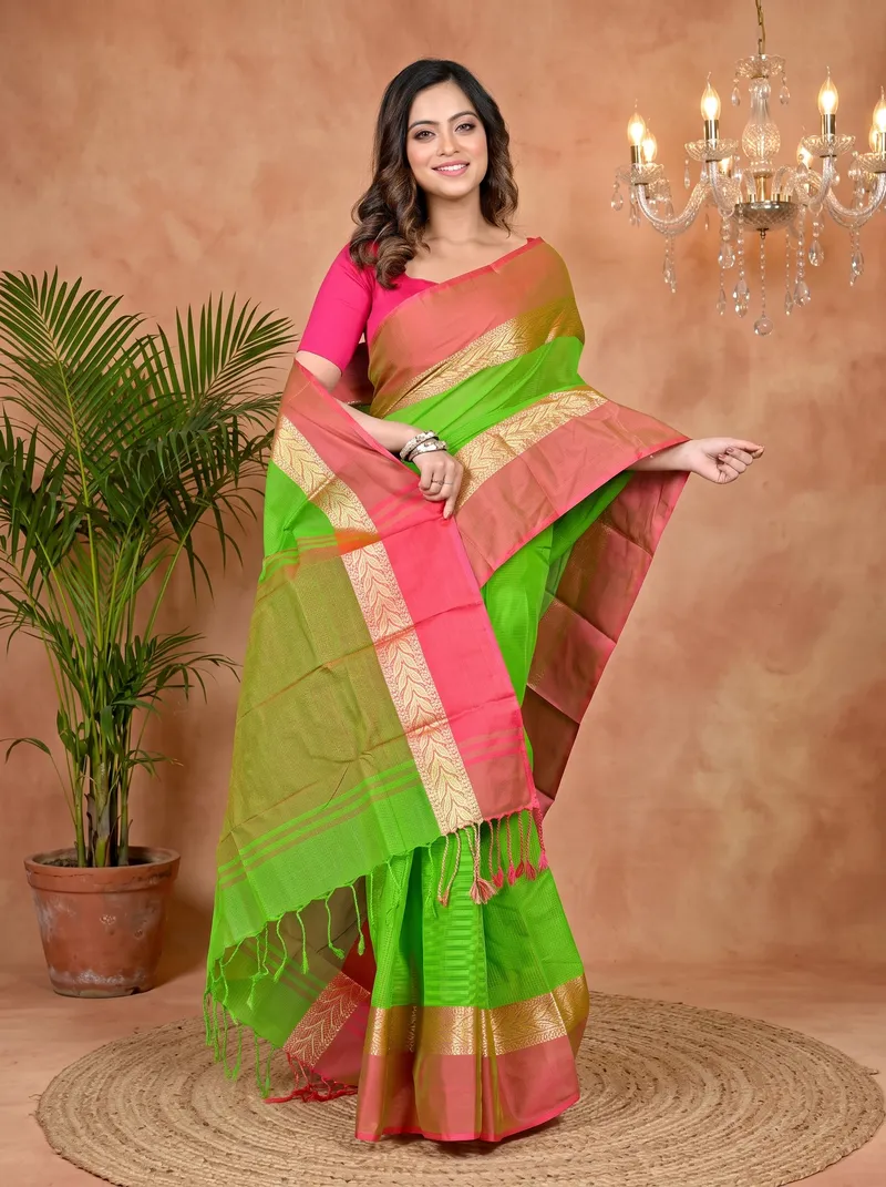 DipDiya Pure Cotton Green Parvin Wrapped in Heritage Tant Sarees