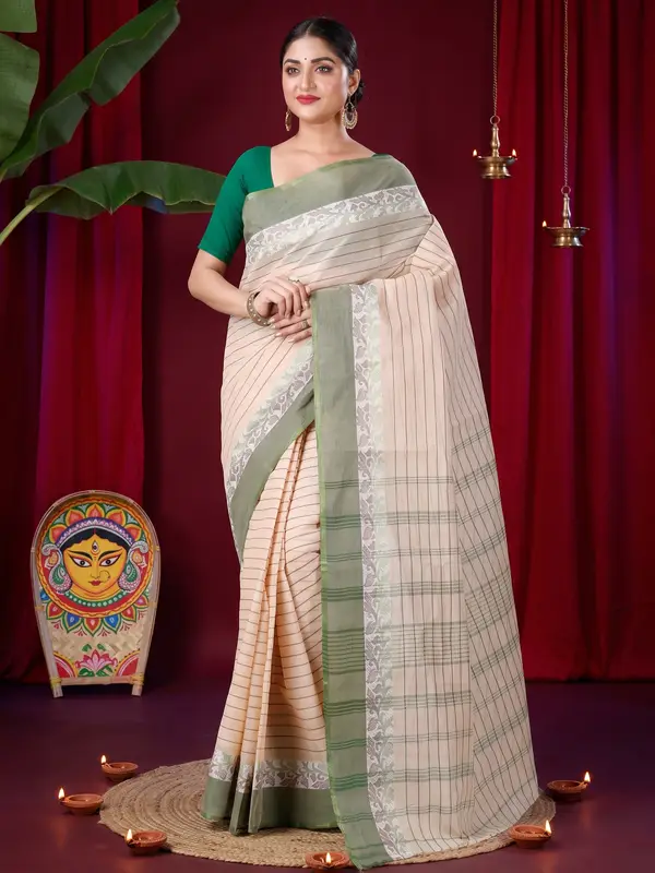 DipDiya Pure Cotton Green Subha Weaves with a Story Tant Sarees